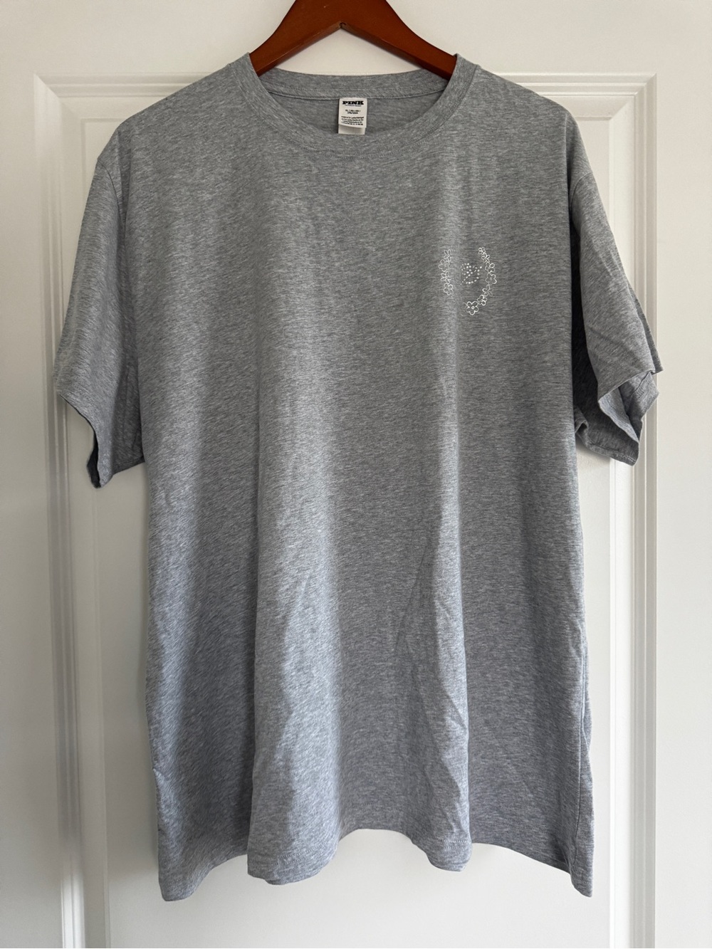 New V.S. PINK Sparkle Rhinestone Logo Grey Marl Short Sleeve Shirt XL